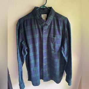 L.L.Bean Traditional Fit Flannel Shirt. Heavyweight Blue & Green Plaid. Large